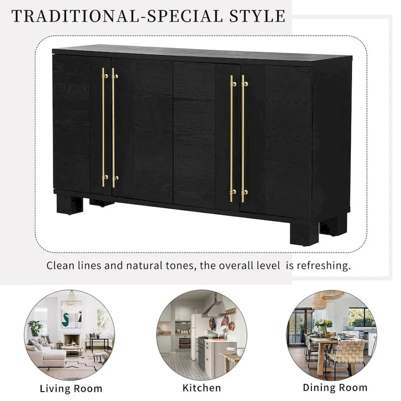 Buffet en bois de style traditionnel avec étagères réglables