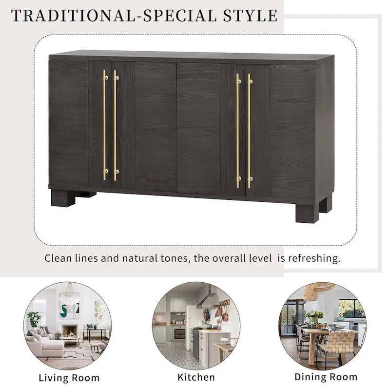 Buffet en bois de style traditionnel avec étagères réglables