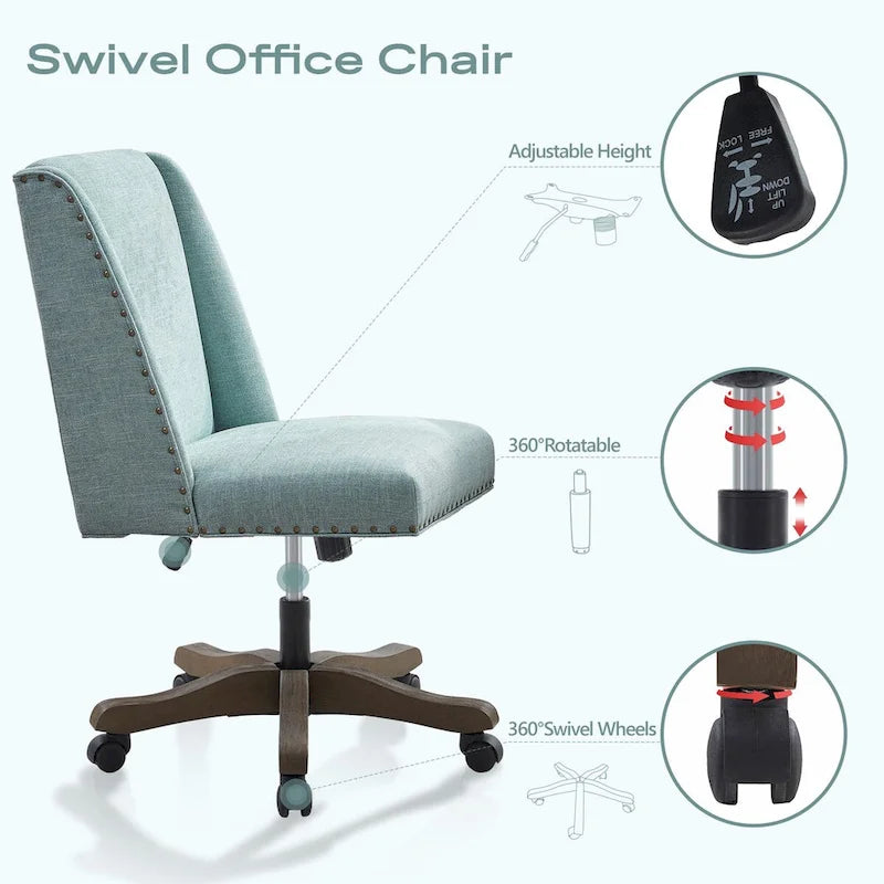 Chaise de bureau à roulettes Huimo, pivotante à 360°