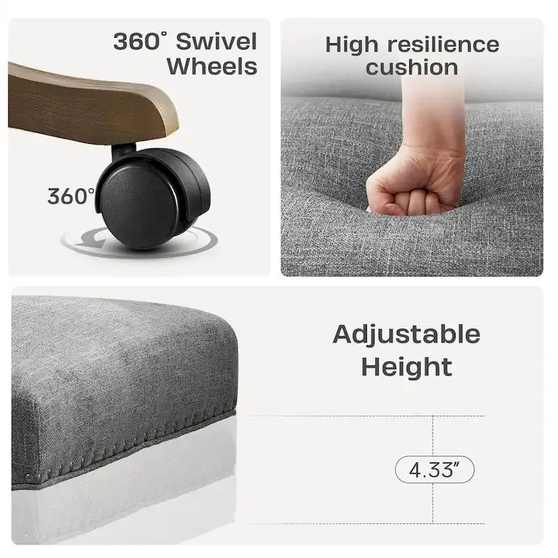 Chaise de bureau à roulettes Huimo, pivotante à 360°