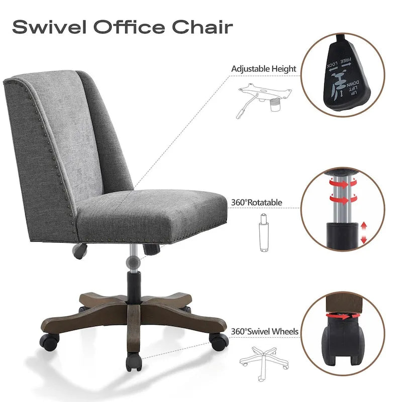Chaise de bureau à roulettes Huimo, pivotante à 360°