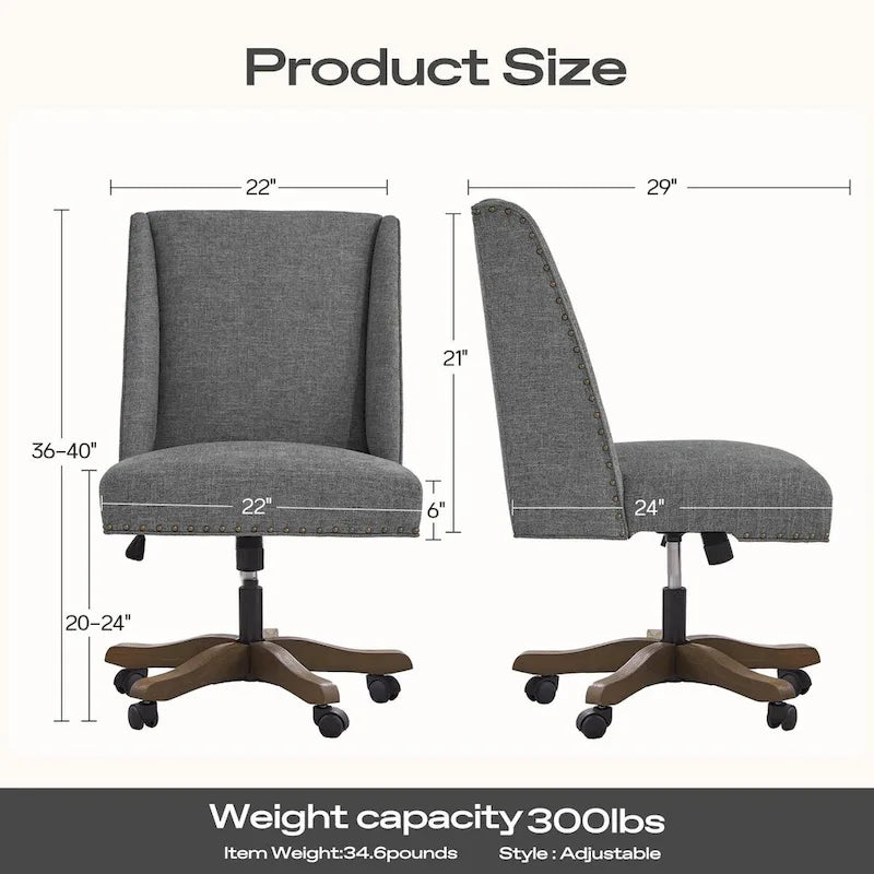 Chaise de bureau à roulettes Huimo, pivotante à 360°