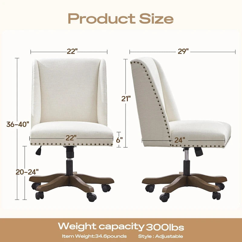 Chaise de bureau à roulettes Huimo, pivotante à 360°