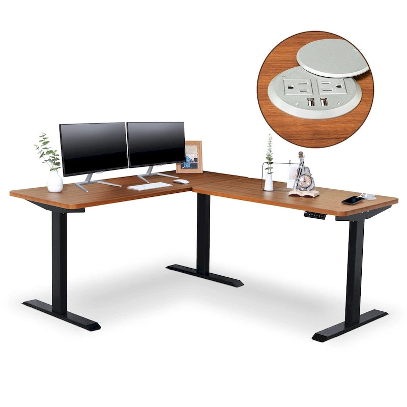 Bureau debout électrique BRODAN, bureau réglable en hauteur, en forme de L