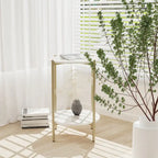 Table d'appoint ou table basse ronde à 2 plateaux en marbre avec étagère de rangement