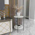 Table d'appoint ou table basse ronde à 2 plateaux en marbre avec étagère de rangement