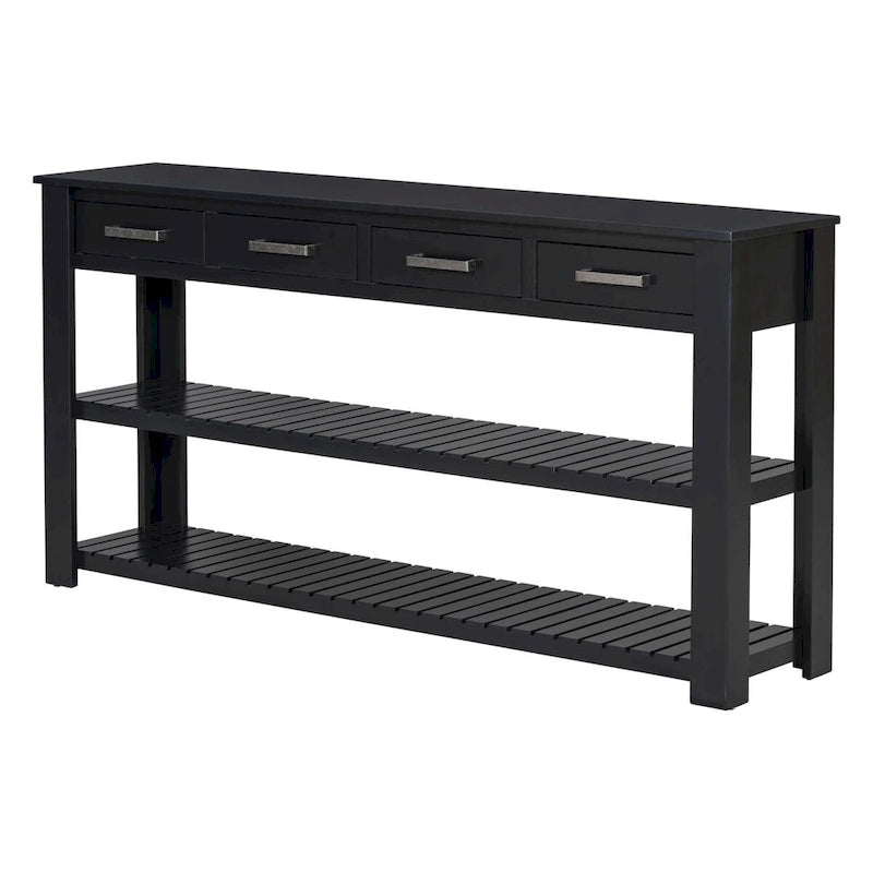 Table console d'entrée avec 4 tiroirs et 2 étagères pour couloir, salons