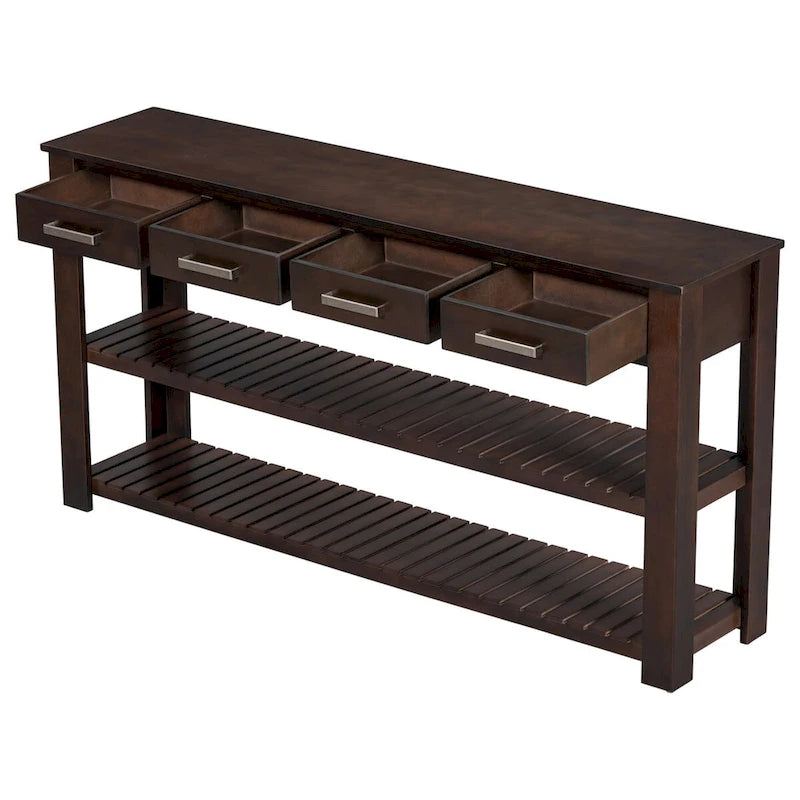 Table console d'entrée avec 4 tiroirs et 2 étagères pour couloir, salons