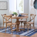 Table à manger ronde rustique en pin massif – Pied central, 4 places, 122 cm