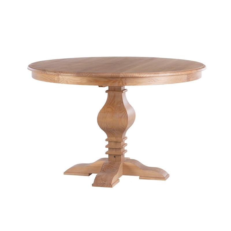 Table à manger ronde rustique en pin massif – Pied central, 4 places, 122 cm
