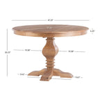 Table à manger ronde rustique en pin massif – Pied central, 4 places, 122 cm