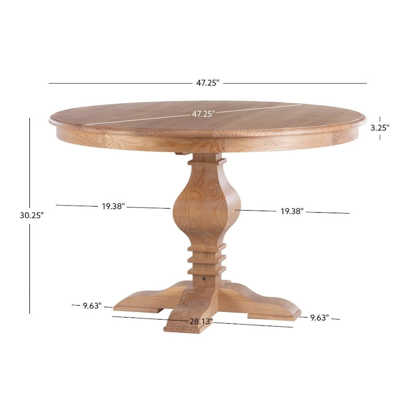 Table à manger ronde rustique en pin massif – Pied central, 4 places, 122 cm