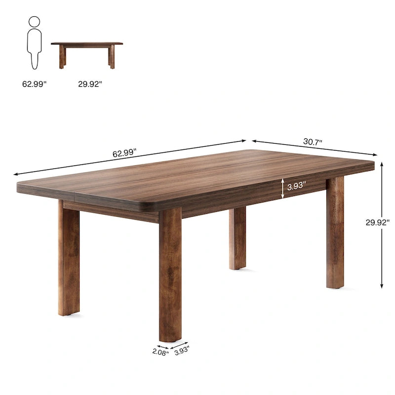 Grand bureau d'ordinateur de 63 pouces, bureau de direction avec pieds en bois massif