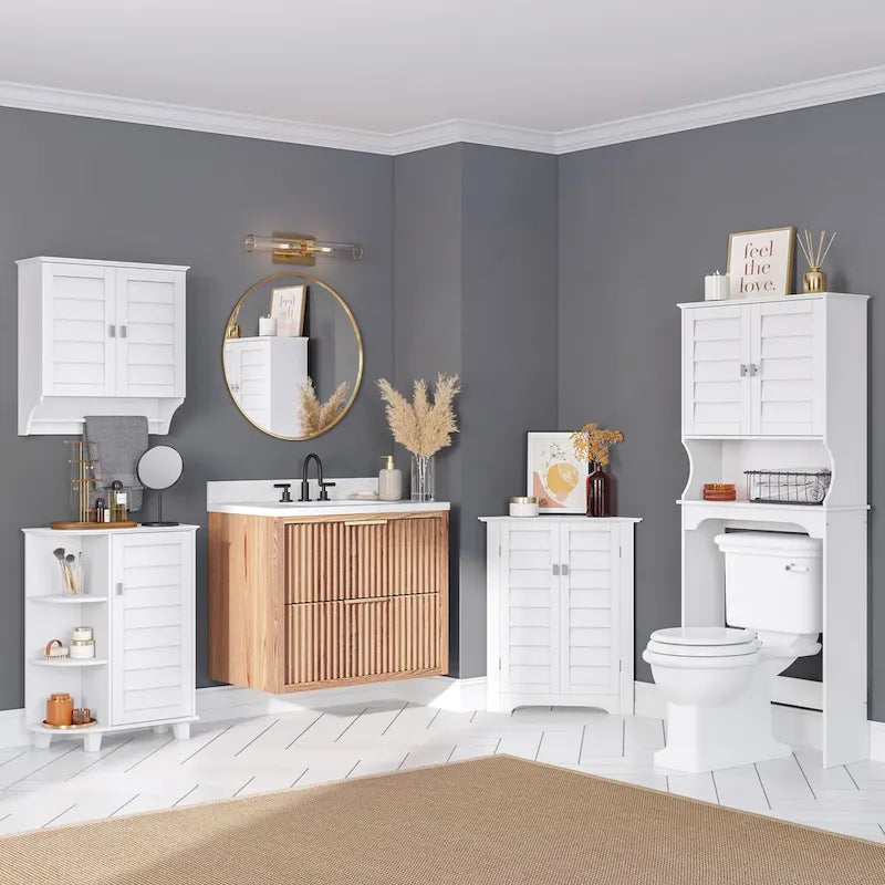 Armoire de rangement de salle de bain et buanderie RiverRidge Brookfield à porte simple, avec étagères ajustables et fixes - Blanc