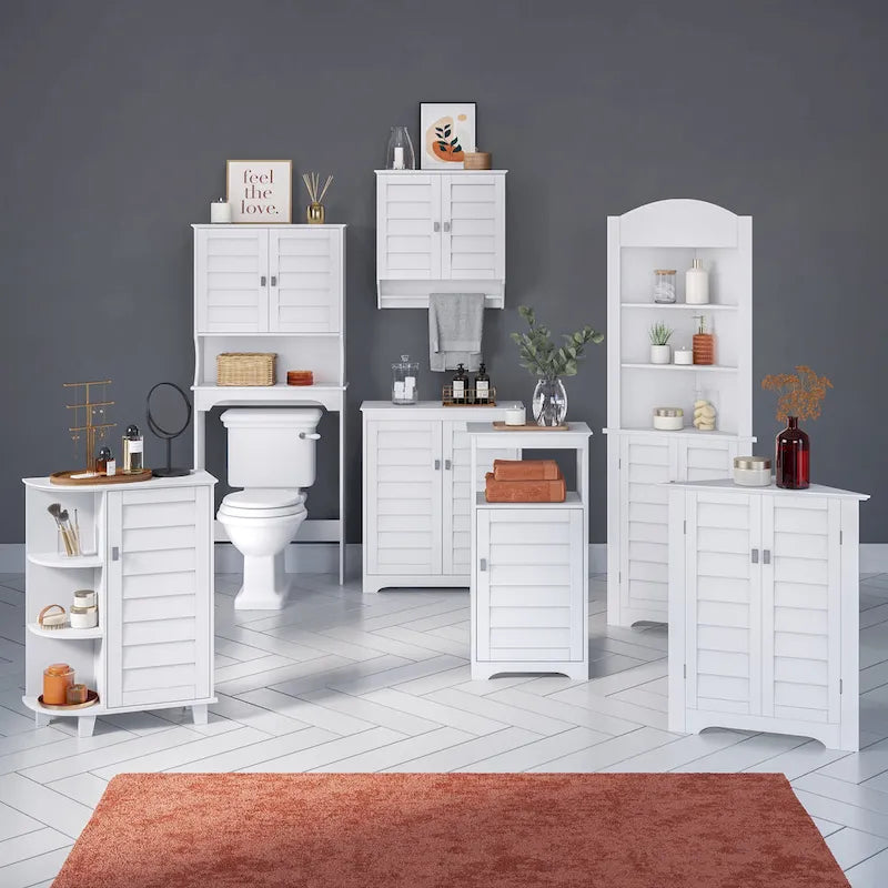 Armoire de rangement de salle de bain et buanderie RiverRidge Brookfield à porte simple, avec étagères ajustables et fixes - Blanc
