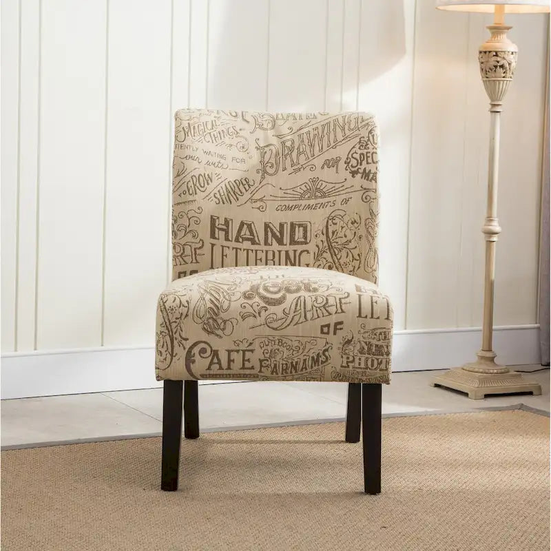 Fauteuil d'appoint contemporain sans accoudoirs en tissu léger imprimé ardoise, pour le salon