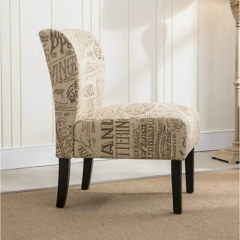 Fauteuil d'appoint contemporain sans accoudoirs en tissu léger imprimé ardoise, pour le salon