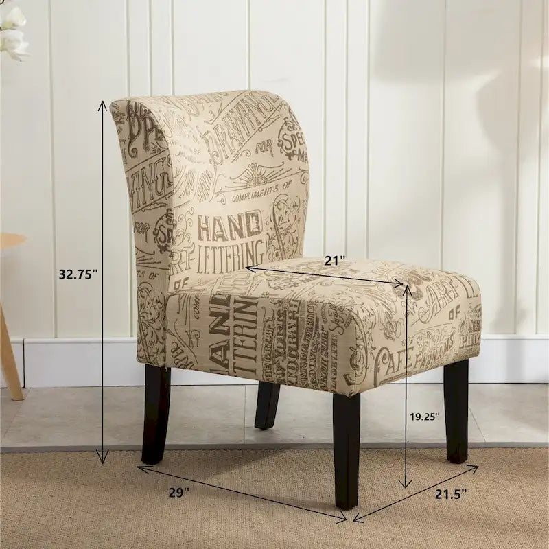 Fauteuil d'appoint contemporain sans accoudoirs en tissu léger imprimé ardoise, pour le salon