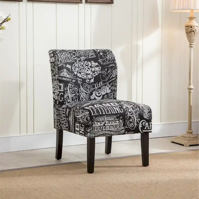 Fauteuil d'appoint contemporain sans accoudoirs en tissu léger imprimé ardoise, pour le salon