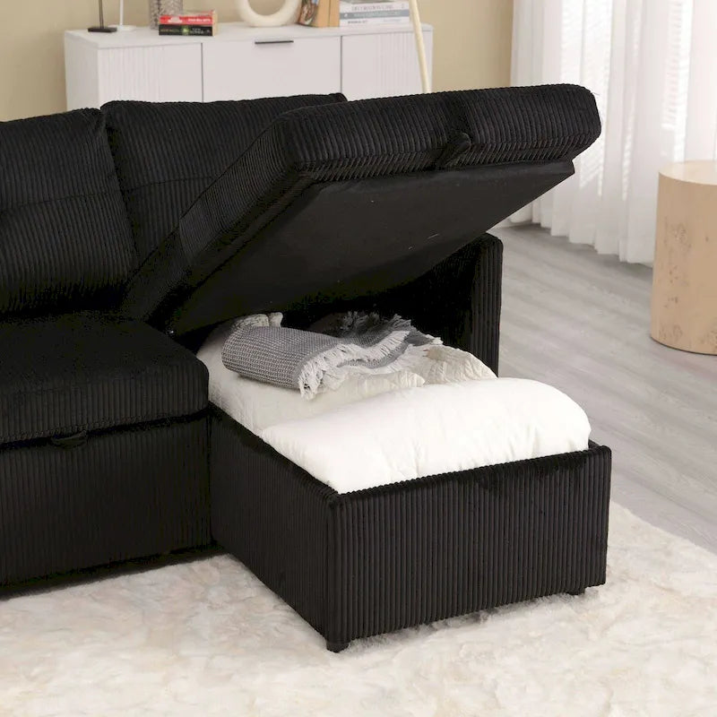 Le canapé d'angle de rangement se déplie en fauteuil relax