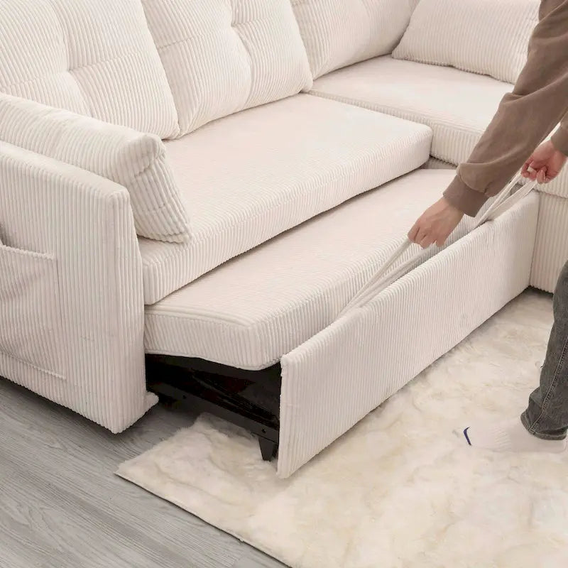 Le canapé d'angle de rangement se déplie en fauteuil relax