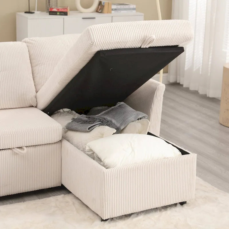 Le canapé d'angle de rangement se déplie en fauteuil relax
