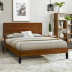 Cadre de lit plateforme en bois massif style Mid-Century Modern avec tête de lit en 3 parties