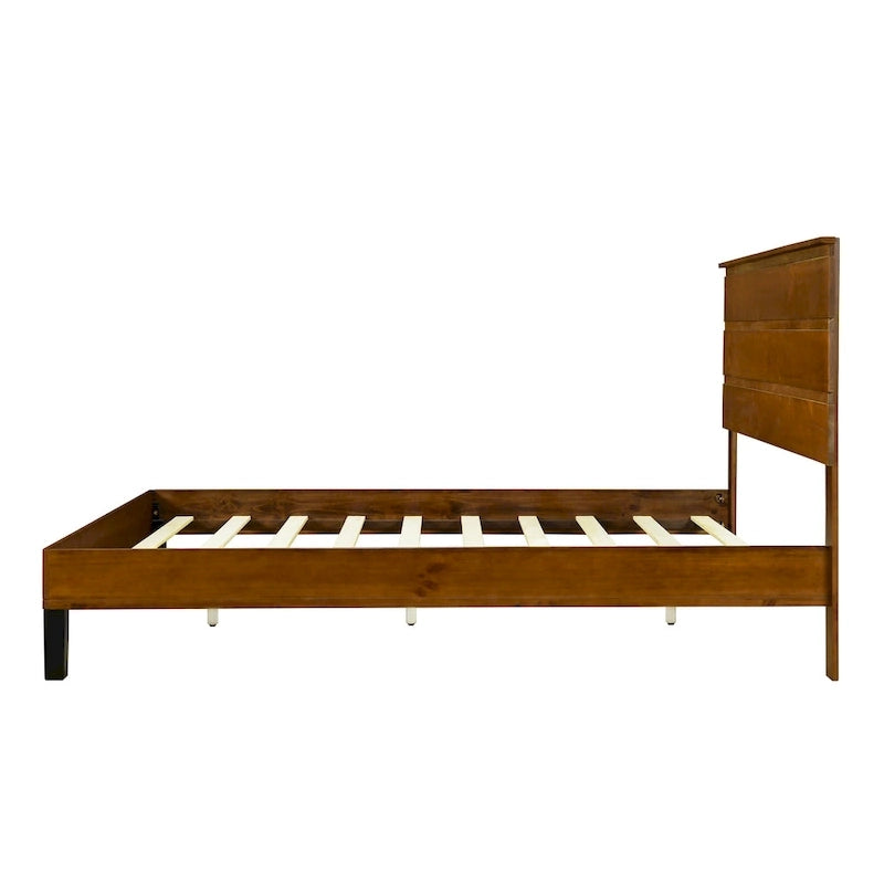 Cadre de lit plateforme en bois massif style Mid-Century Modern avec tête de lit en 3 parties