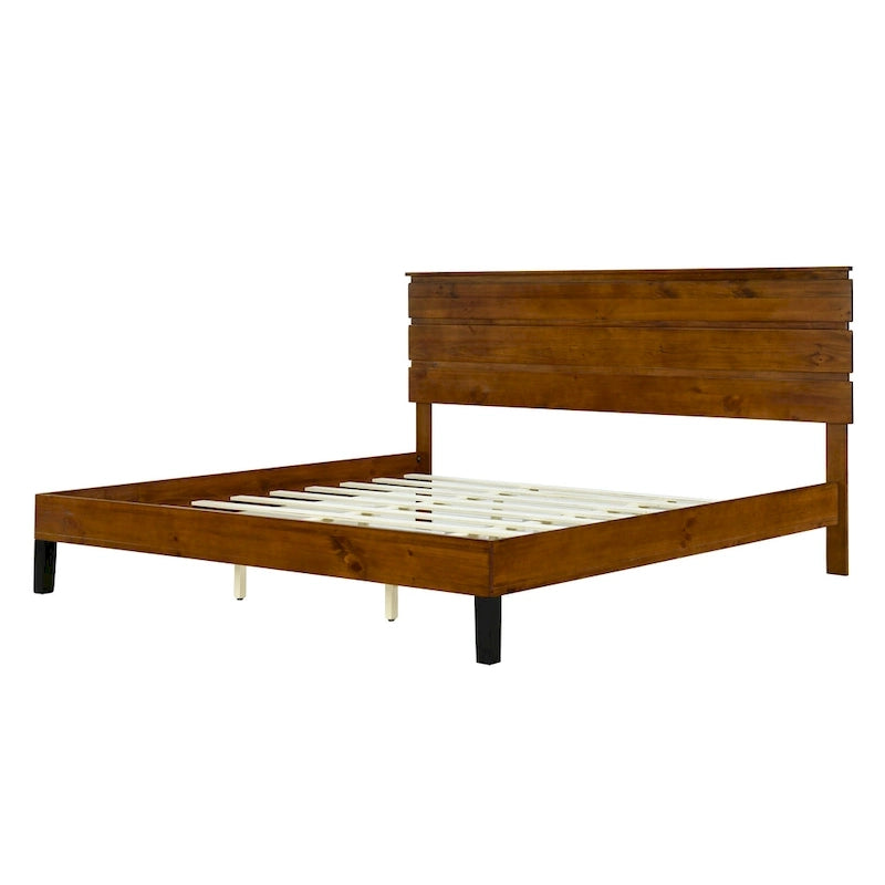 Cadre de lit plateforme en bois massif style Mid-Century Modern avec tête de lit en 3 parties