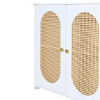Bahut rétro à 3 portes avec portes en rotin et poignées métalliques