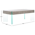 Table basse rectangulaire contemporaine à pieds en verre – Béton clair, 43x24x16"