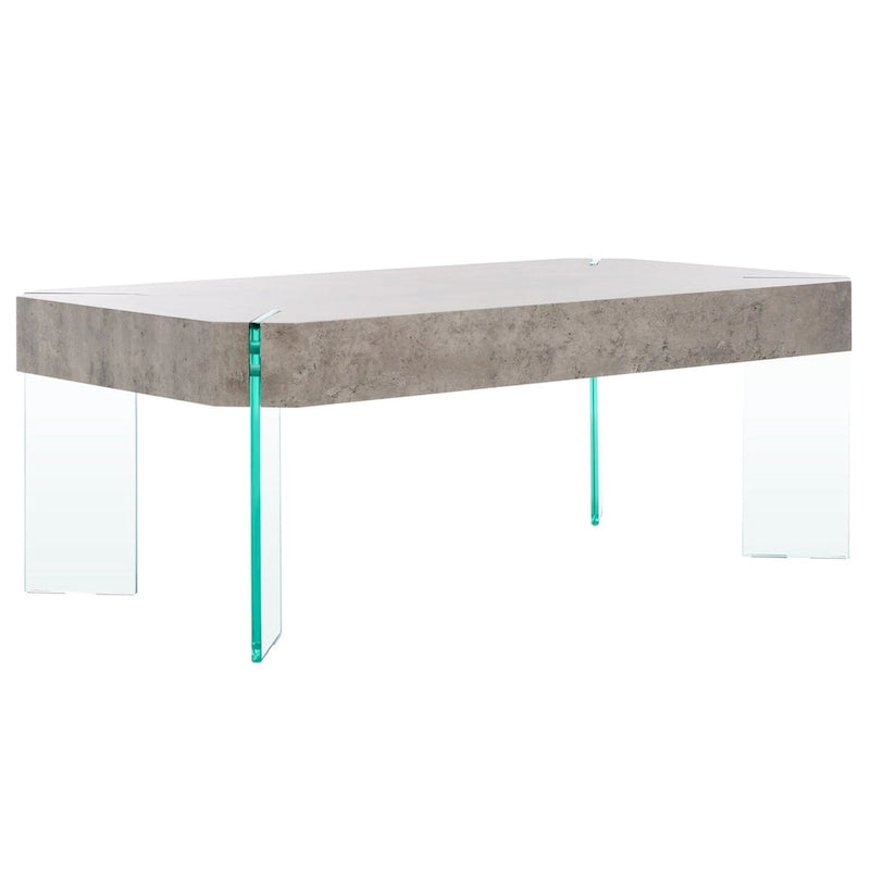 Table basse rectangulaire contemporaine à pieds en verre – Béton clair, 43x24x16"