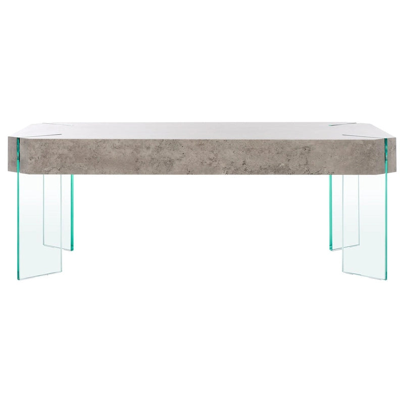 Table basse rectangulaire contemporaine à pieds en verre – Béton clair, 43x24x16"