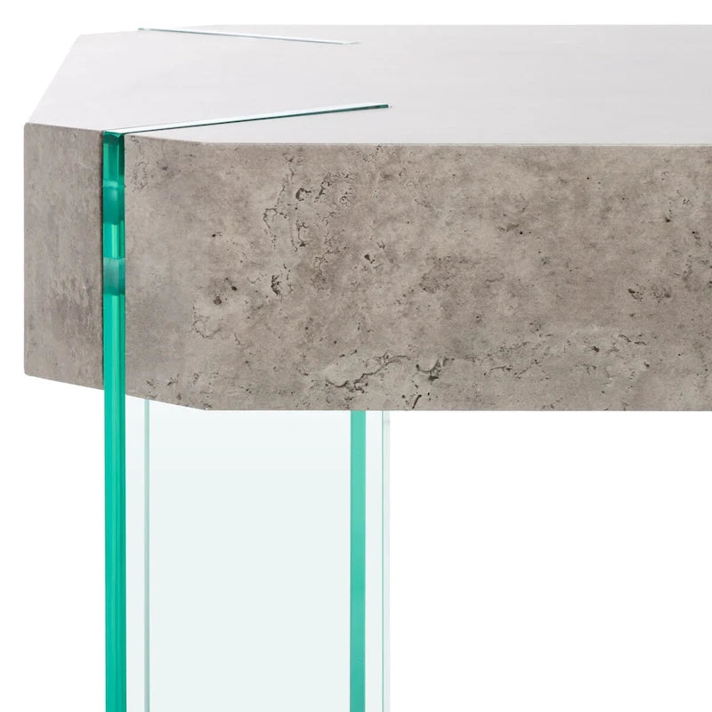 Table basse rectangulaire contemporaine à pieds en verre – Béton clair, 43x24x16"